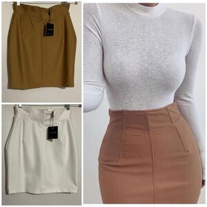 JLUXLABEL Mini Skirt Set - Tan and White